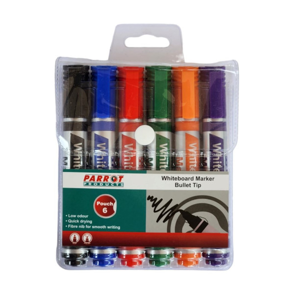 PARROT Whiteboard Markers Bullet Tip - Wallet of 6 Assorted Colours PARROT Whiteboard Markers Bullet Tip - Wallet of 6 Assorted Colours