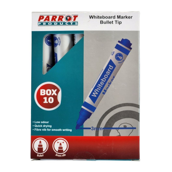 PARROT Whiteboard Markers Bullet Tip Dark Blue- 10 Pack PARROT Whiteboard Markers Bullet Tip Dark Blue- 10 Pack