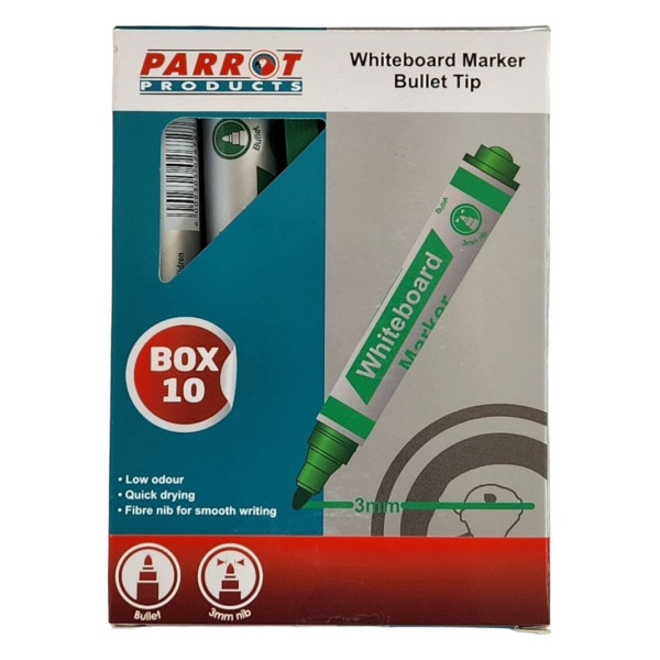 PARROT Whiteboard Markers Bullet Tip Green- 10 Pack
