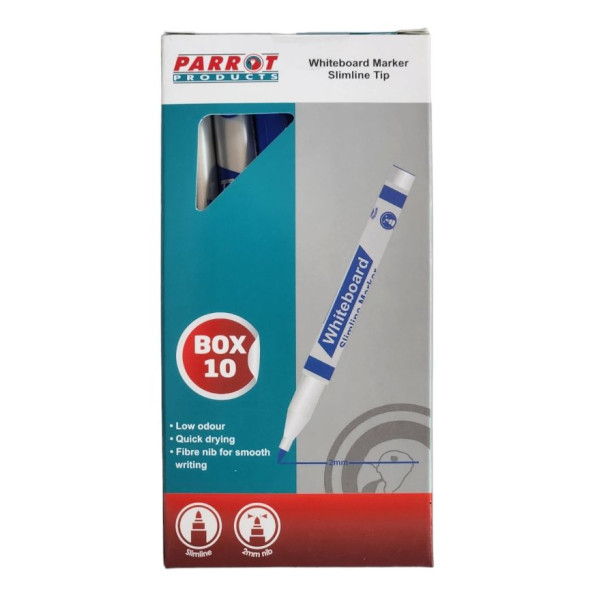 PARROT Whiteboard Markers Slimline Blue - 10 Pack PARROT Whiteboard Markers Slimline Blue - 10 Pack