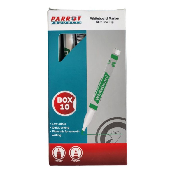 PARROT Whiteboard Markers Slimline Green - 10 Pack PARROT Whiteboard Markers Slimline Green - 10 Pack
