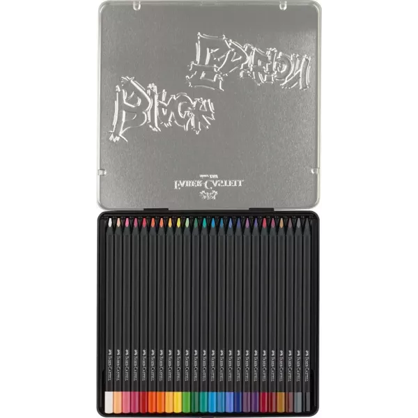 Faber-Castell Black Edition Colour Pencils Tin of 24 Front View Faber-Castell Black Edition Colour Pencils Tin of 24 shown in front packaging view