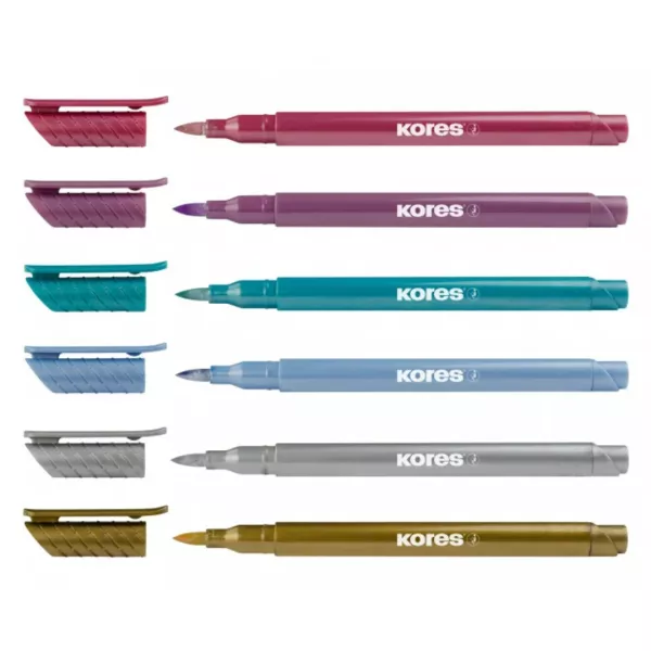 KORES Metallic Style Brush Tip Markers - Wallet 6