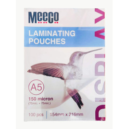 MEECO A5 gloss laminating pouches 150 micron 100 pack for small signs, notices and reference sheets