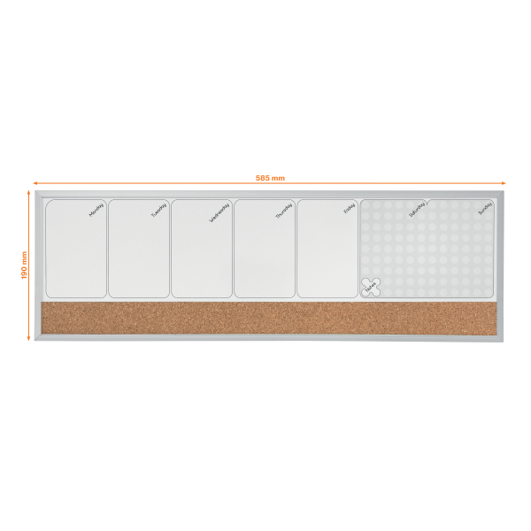Nobo Small Magnetic Whiteboard Weekly Planner 585x190mm
