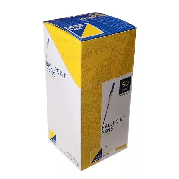 Office National Medium Ballpoint Pens - Blue (Box of 50) Office National medium ballpoint pens, Blue ink, box of 50