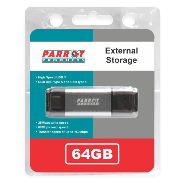 Parrot - External Storage USB 3 Type A + USB C 64GB Flash Drive
