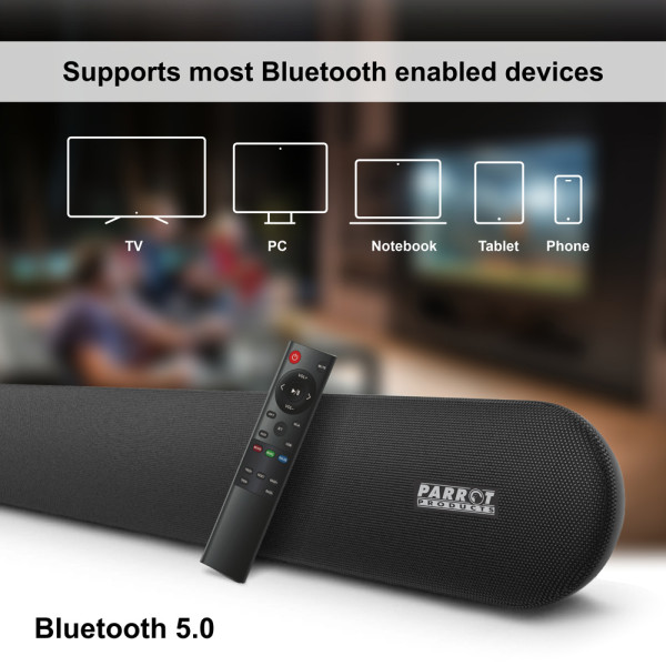Parrot Speaker Sound Bar + 5.25 Inch Wireless Sub Incl Wall Bracket Parrot Speaker Sound Bar + 5.25 Inch Wireless Sub Incl Wall Bracket