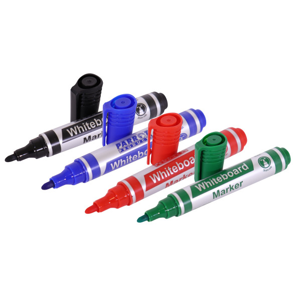 PARROT Whiteboard Markers Bullet Tip - Wallet of 4 Assorted Colours