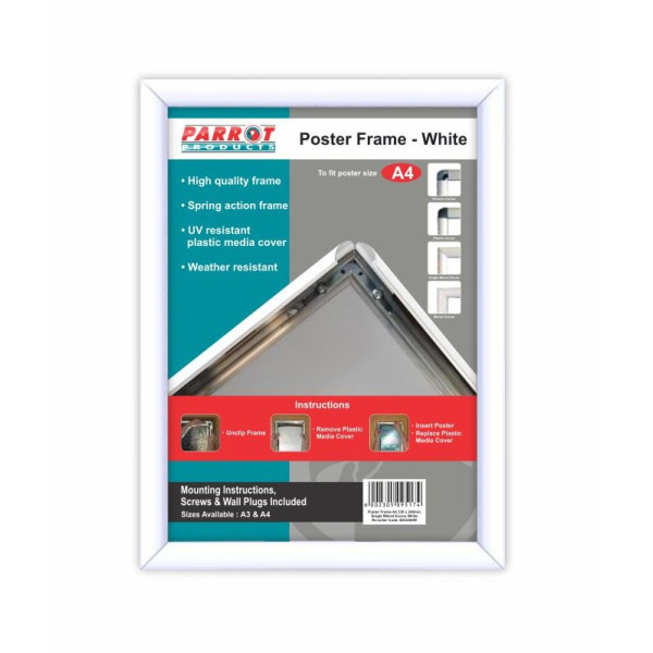 PARROT A4 Poster Frame Single Mitred Econo White