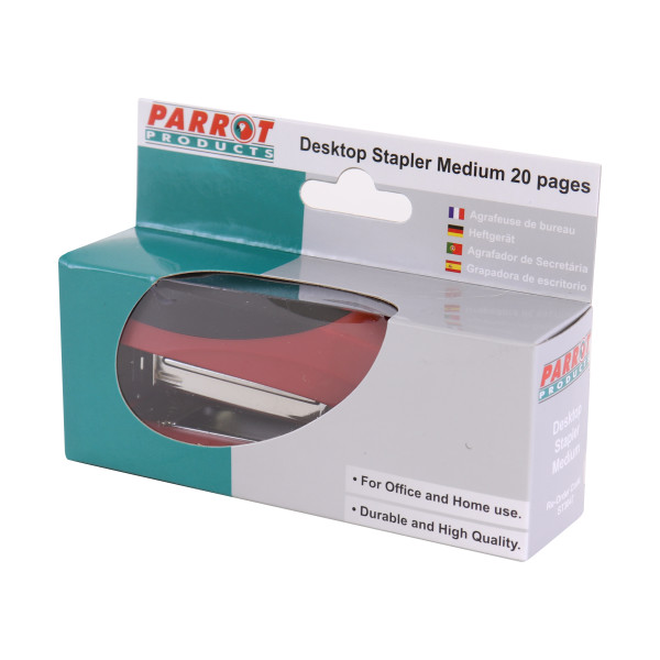 PARROT Plastic Desktop Medium Stapler - Red (20 Pages)