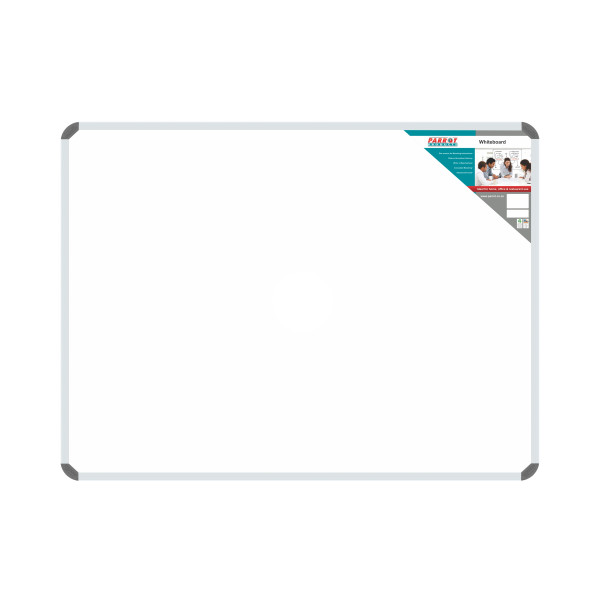 PARROT non-magnetic whiteboard 1200 x 900mm BD1241 front view with aluminium frame and product label