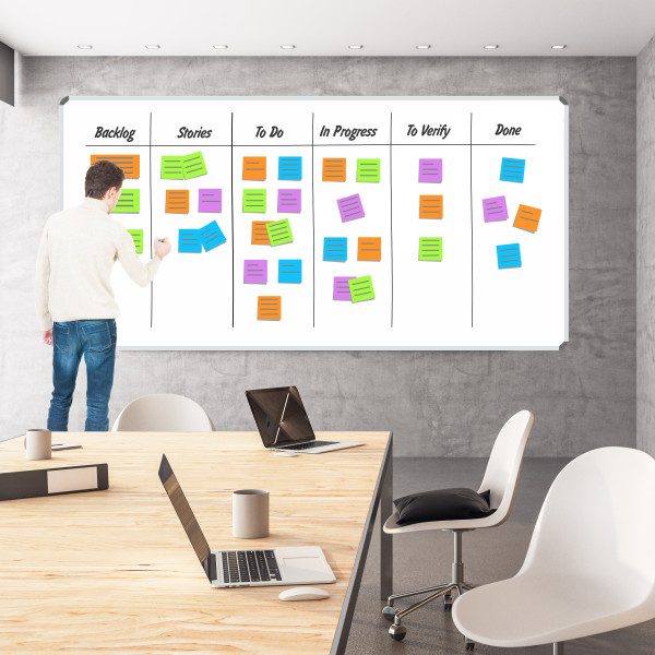 PARROT non-magnetic whiteboard 1800 x 1200mm BD1268 front view with aluminium frame and product label