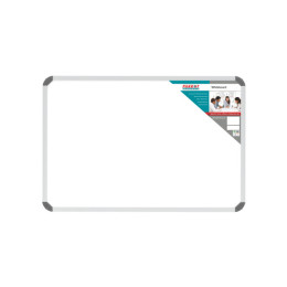 PARROT non-magnetic whiteboard 600 x 450mm BD1220 front view with aluminium frame and product label