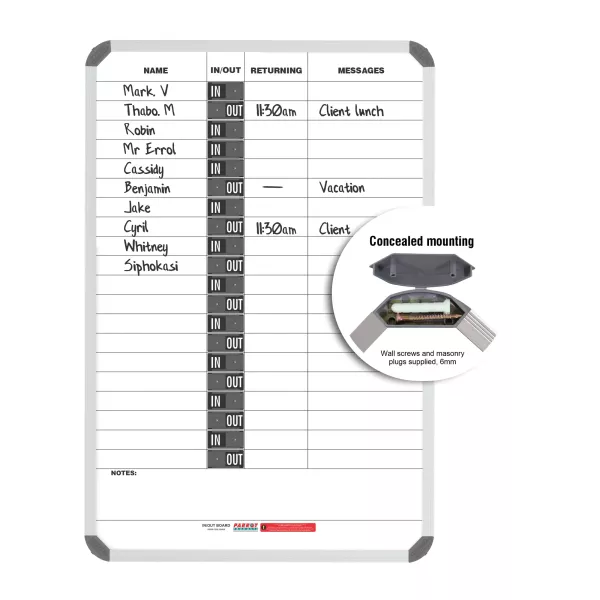 PARROT Magnetic IN/OUT Board - 20 Names PARROT Magnetic IN/OUT Board - 20 Names