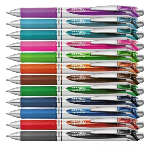 PENTEL BL77-12W EnerGel 0.7mm Retractable Gel Rollerball Pens - Wallet of 12