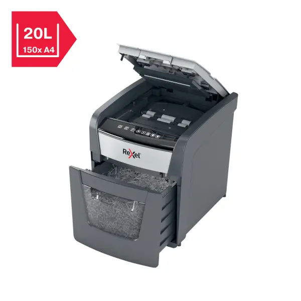 Rexel Optimum AutoFeed+ 50X Shredder – Front View Front view of Rexel Optimum AutoFeed+ 50X Automatic 50 Sheet Cross Cut Shredder