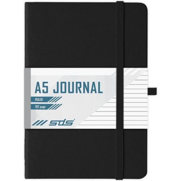 SDS A5 Hard Cover Ruled Journal with Elastic Closure 192 Page - Black SDS A5 Hard Cover Ruled Journal with Elastic Closure 192 Page - Black