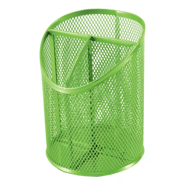 SDS Round Inclined Metal Mesh Pen Cup with 3 Compartments - Green