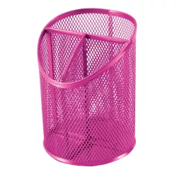 SDS Round Inclined Metal Mesh Pen Cup with 3 Compartments - Pink SDS Round Inclined Metal Mesh Pen Cup with 3 Compartments - Pink