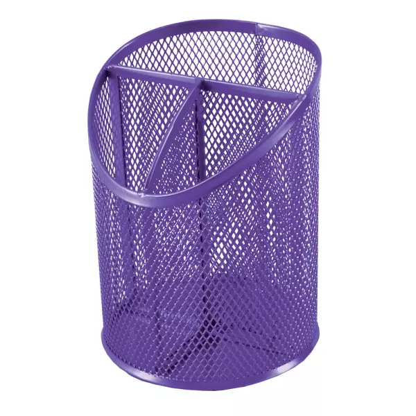 SDS Round Inclined Metal Mesh Pen Cup with 3 Compartments - Purple