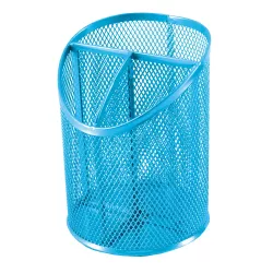 SDS Round Inclined Metal Mesh Pen Cup with 3 Compartments - Sky Blue SDS Round Inclined Metal Mesh Pen Cup with 3 Compartments - Sky Blue