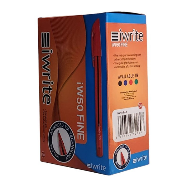 iWrite Tri-Grip Ballpoint Pen Fine Red Box of 50