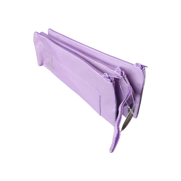 Kenzel 3 Tier Pencil Case Pastel Purple front view Front view of Kenzel 3 Tier Pencil Case 33 x 11 cm in pastel purple