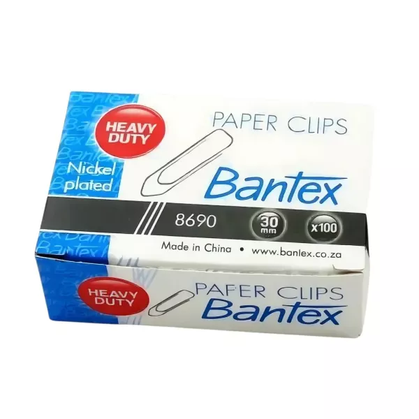 BANTEX Heavy Duty Boat Shape Silver Paper Clips 30mm (100 Clips)