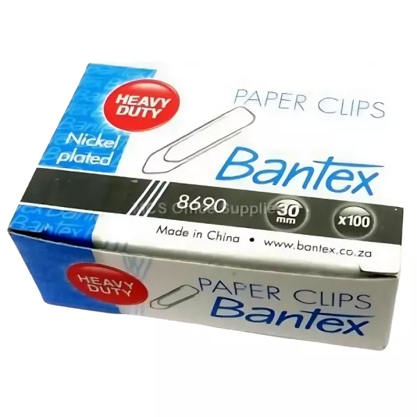 BANTEX Heavy Duty Boat Shape Silver Paper Clips 30mm (100 Clips)