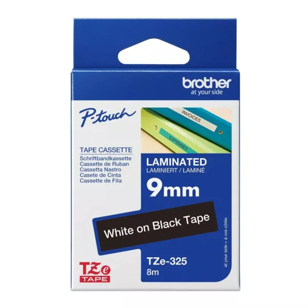 Brother TZe-325 Labelling Tape 9mm White On Black Tape Brother TZe-325 Labelling Tape 9mm White On Black Tape