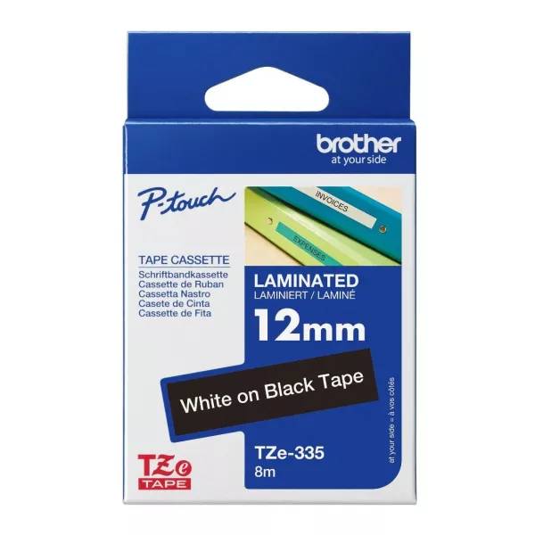 Brother TZe-335 Labelling Tape 12mm White On Black Tape Brother TZe-335 Labelling Tape 12mm White On Black Tape