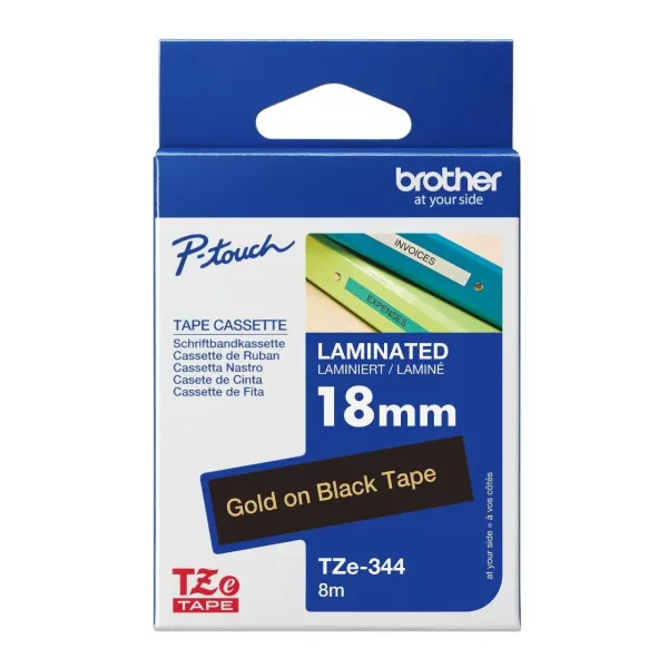 Brother TZe-344 Labelling Tape 18mm Gold On Black Tape