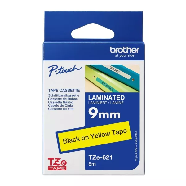 Brother TZe-621 Labelling Tape 9mm Black On Yellow Tape