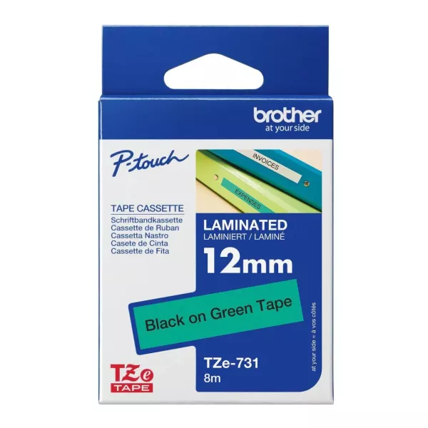 Brother TZe-731 Labelling Tape 12mm Black On Green Tape