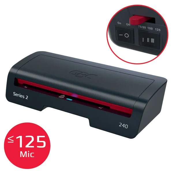 GBC 240 Home Office A4 Laminator – compact home laminator, black and red design, MCS Office National