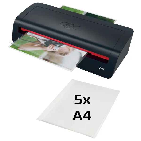 GBC 240 Home Office A4 Laminator – compact home laminator, black and red design, MCS Office National