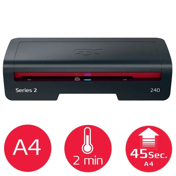 GBC 240 Home Office A4 Laminator – compact home laminator, black and red design, MCS Office National