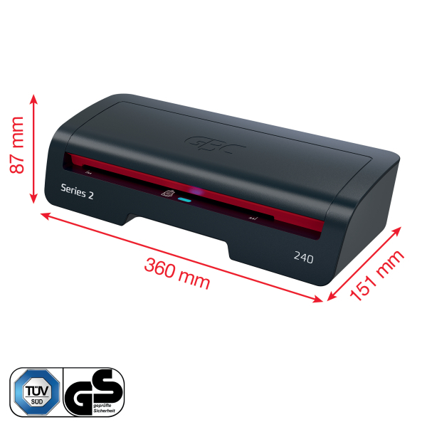 GBC 240 Home Office A4 Laminator – compact home laminator, black and red design, MCS Office National