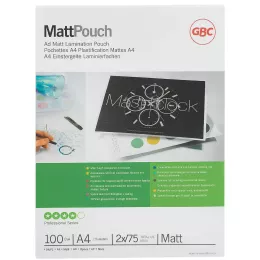 GBC Matt A4 laminating pouches 150 micron 100 pack with anti-glare finish for documents and presentation sheets