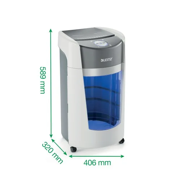 Leitz IQ OptiMax Office Micro Cut P5 Shredder – Front View Front view of Leitz IQ OptiMax Office Micro Cut P5 Shredder
