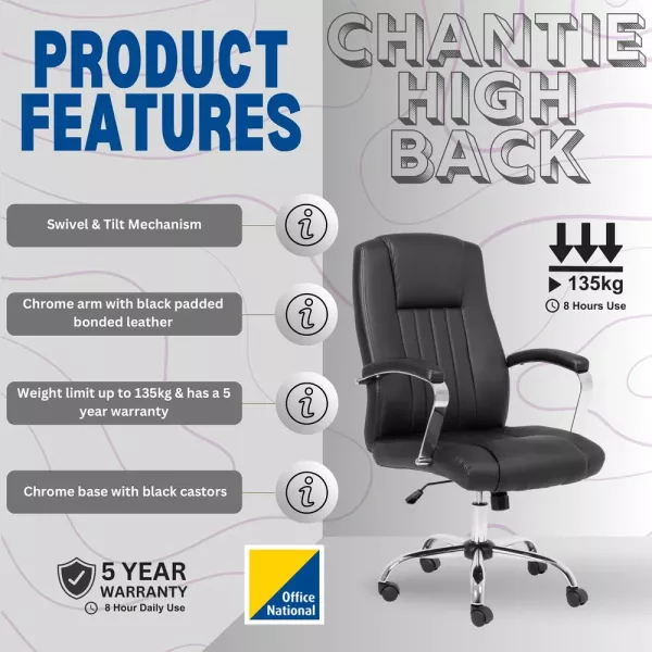 Chantie High Back Executive Office Chair – Black Bonded Leather Chantie High Back Executive Office Chair – Black Bonded Leather