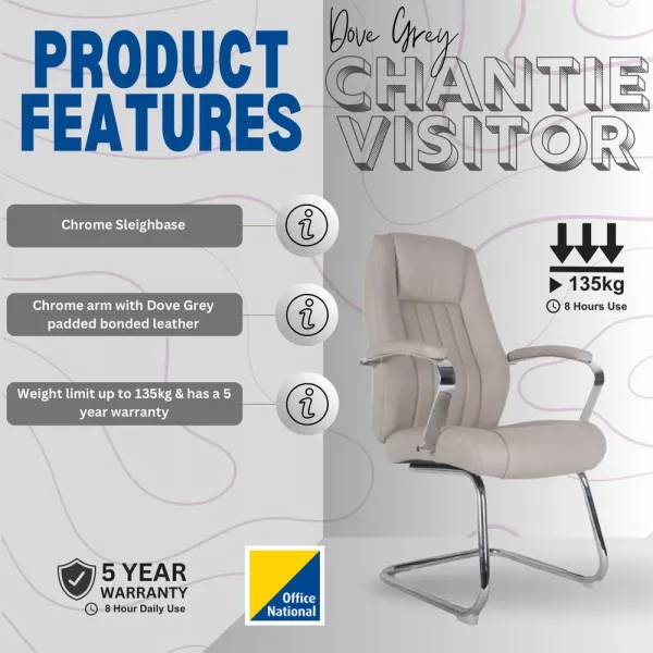 Chantie Visitor Office Chair – Dove Grey Bonded Leather Chantie Visitor Office Chair – Dove Grey Bonded Leather