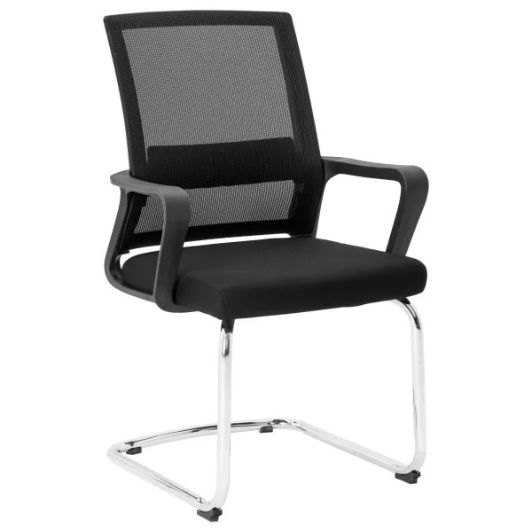 Chrome Cindy Visitor Office Chair – Black Mesh/Fabric, Sleighbase