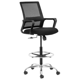 Chrome Cindy Draughtsman Ergonomic Chair – Black Mesh/Fabric with Chrome Footring