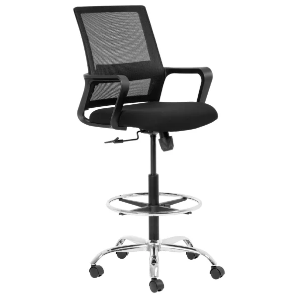Chrome Cindy Draughtsman Ergonomic Chair – Black Mesh/Fabric with Chrome Footring