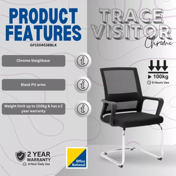 Chrome Cindy Visitor Office Chair – Black Mesh/Fabric, Sleighbase
