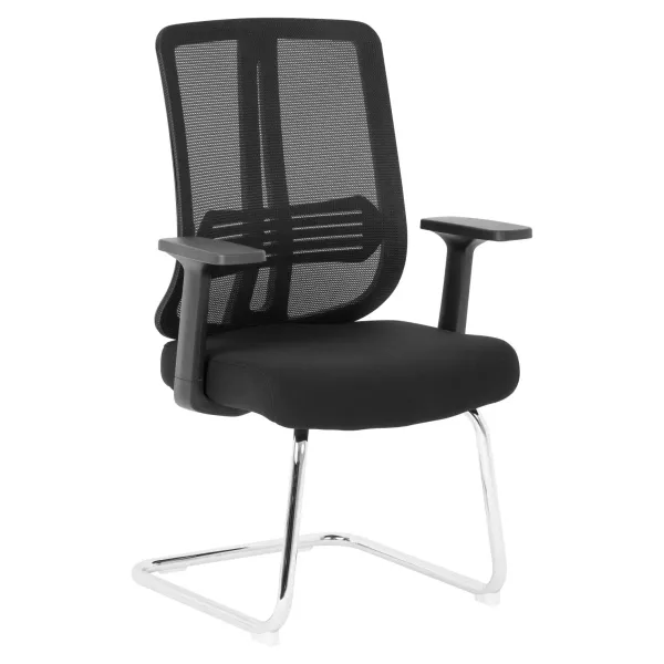 Lenny Visitor Office Chair Chrome Sled Base Black Lenny Visitor Office Chair in black with mesh backrest, armrests, padded seat and chrome sled base