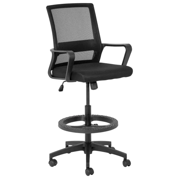 Cindy Draughtsman Ergonomic Chair – Black Mesh/Fabric with Footring