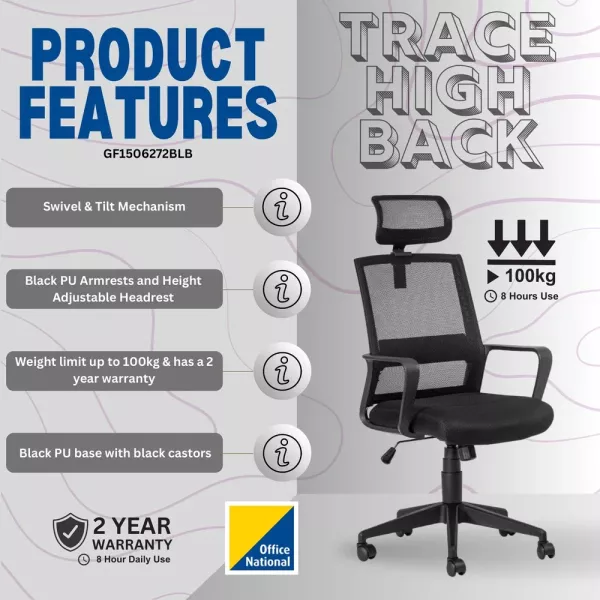 Cindy High Back Ergonomic Office Chair – Black Mesh/Fabric